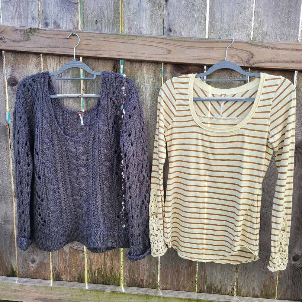 Free People Gray Cable Knit Sweater And Top Set